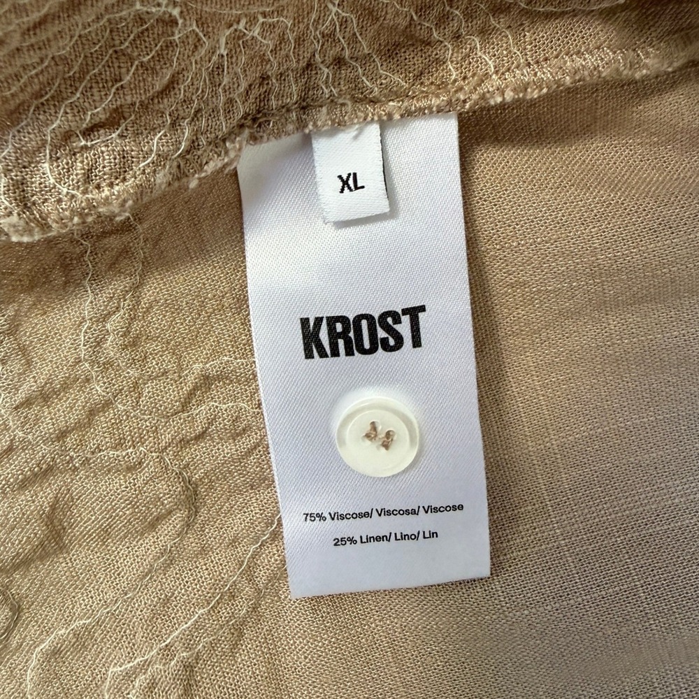 KROST Havana Floral Embroidered Shirt Linen Blend Short Sleeve Button Up Mens XL - Picture 9 of 10